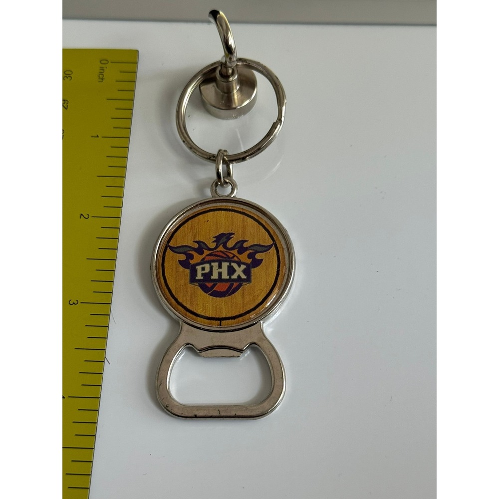 Phoenix Suns NBA Keychain Bottle Opener Silver Tone PHX Sunburst Logo Sports Fan